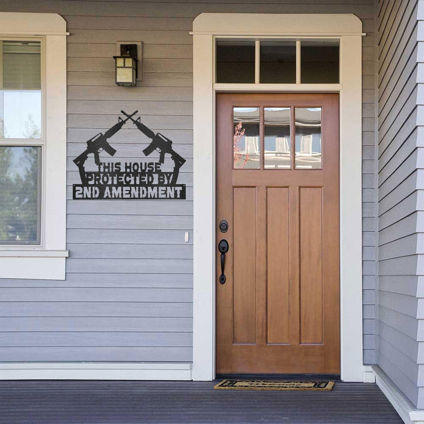 Patriotic Metal Wall Sign Art - This House Protected by Second Amendment - Mallard Moon Gift Shop