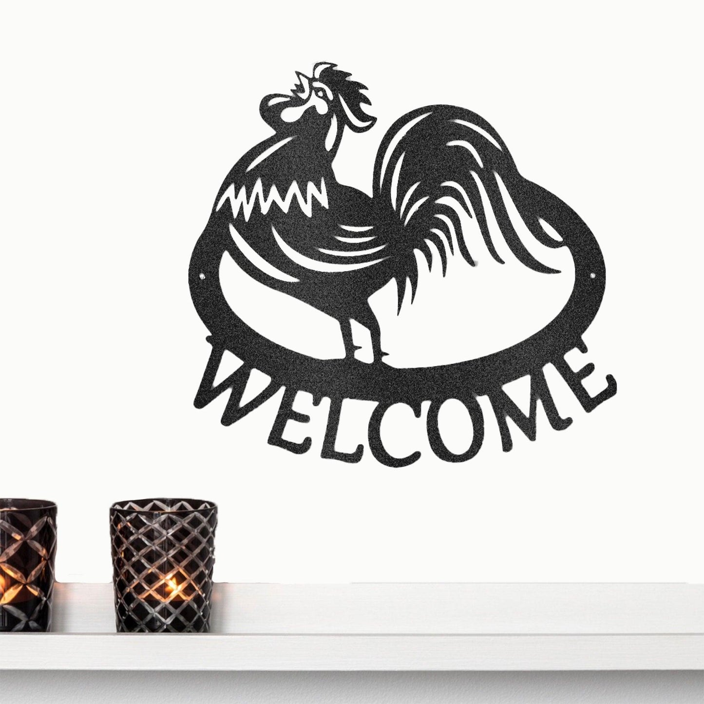 Welcome Rooster Indoor Outdoor Steel Wall Sign - Mallard Moon Gift Shop