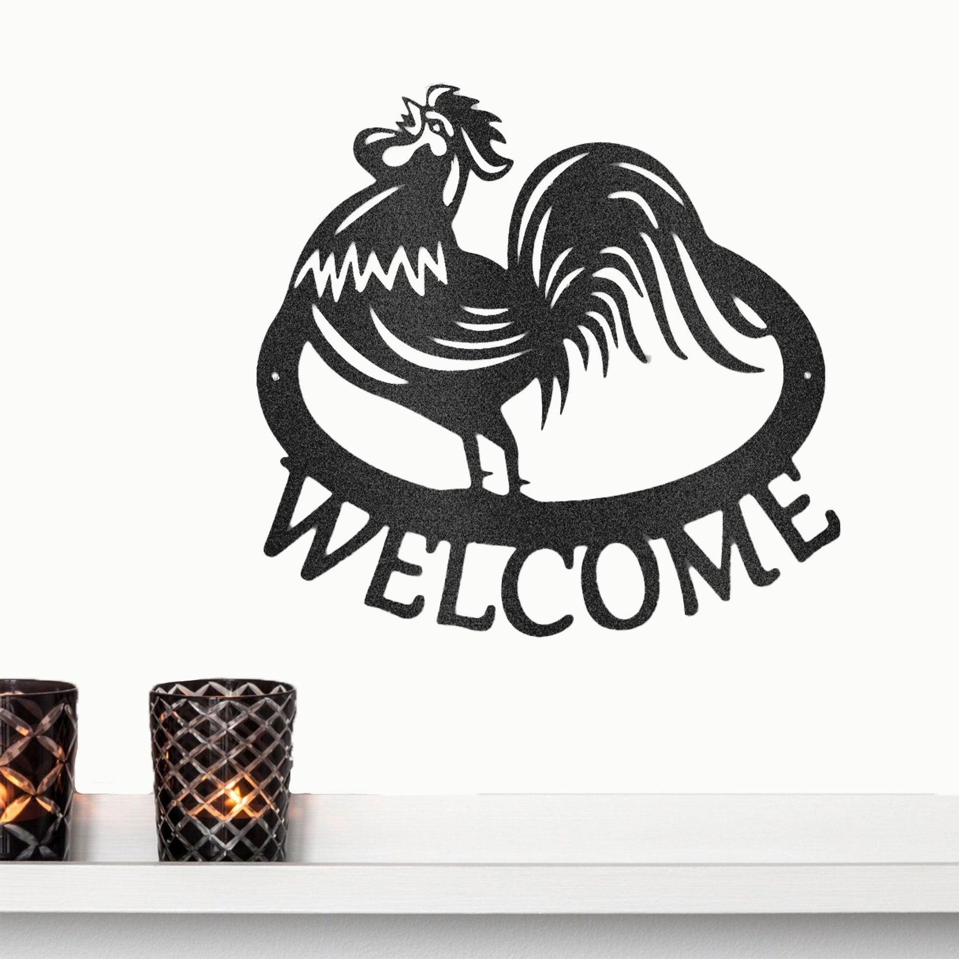 Welcome Rooster Indoor Outdoor Steel Wall Sign - Mallard Moon Gift Shop