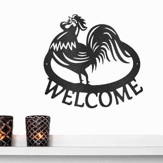 Welcome Rooster Indoor Outdoor Steel Wall Sign - Mallard Moon Gift Shop