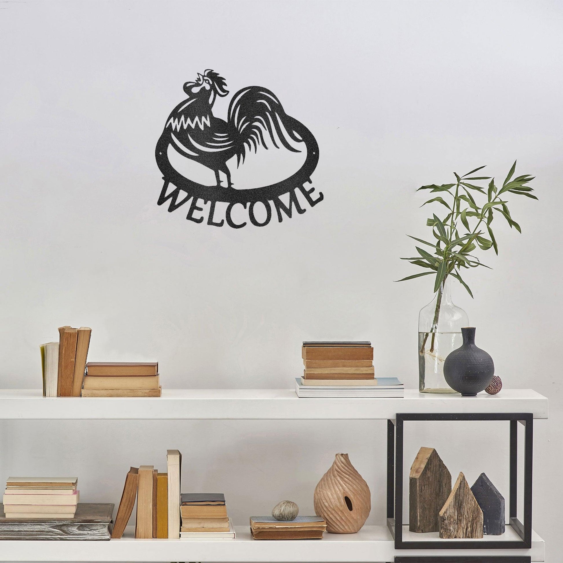 Welcome Rooster Indoor Outdoor Steel Wall Sign - Mallard Moon Gift Shop
