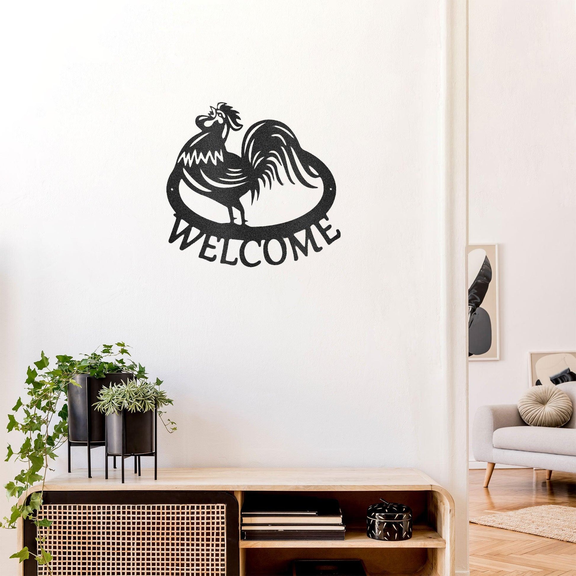 Welcome Rooster Indoor Outdoor Steel Wall Sign - Mallard Moon Gift Shop