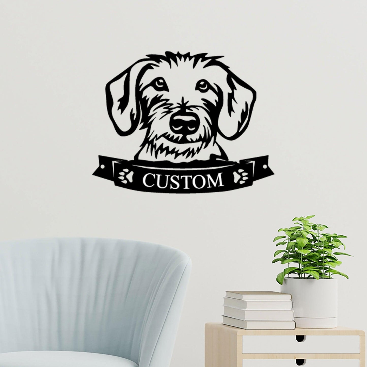 Dachshund Face Wire-haired Custom Name Metal Art Wall Sign - Mallard Moon Gift Shop