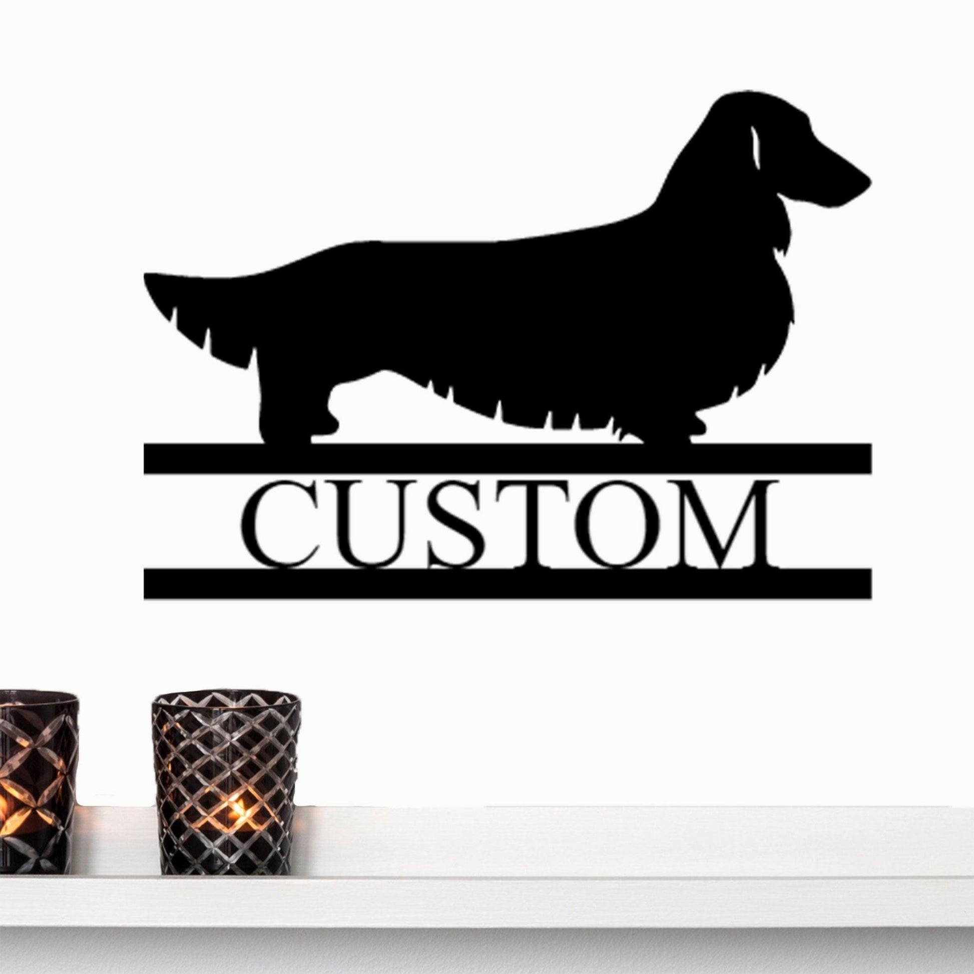 Dachshund Long Haired Custom Name Metal Wall Sign - Mallard Moon Gift Shop