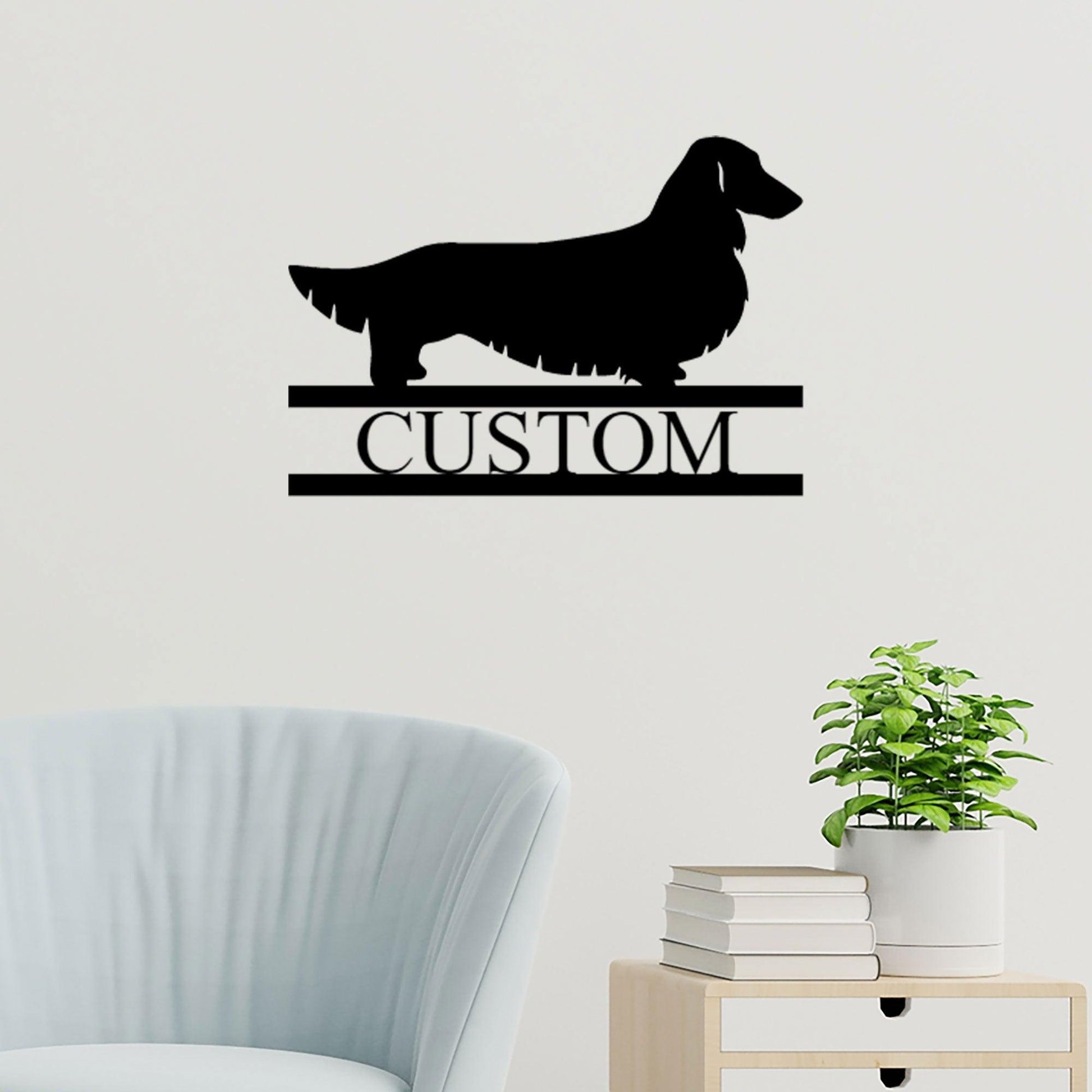 Dachshund Long Haired Custom Name Metal Wall Sign - Mallard Moon Gift Shop