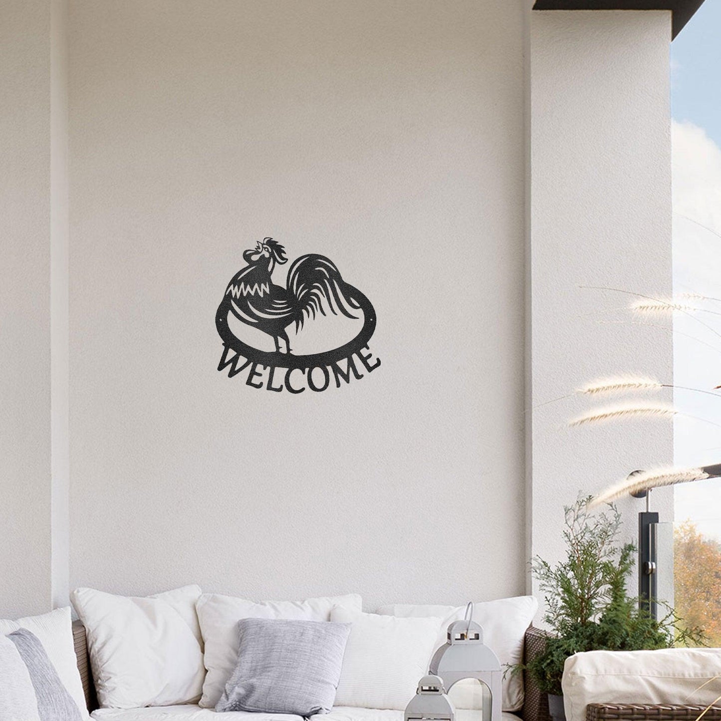 Welcome Rooster Indoor Outdoor Steel Wall Sign - Mallard Moon Gift Shop