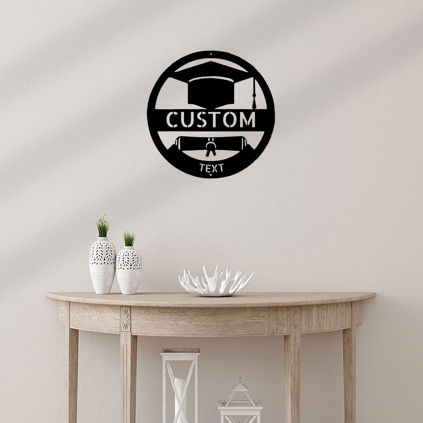 Graduation Cap and Diploma Custom Name Metal Art Wall Sign - Mallard Moon Gift Shop