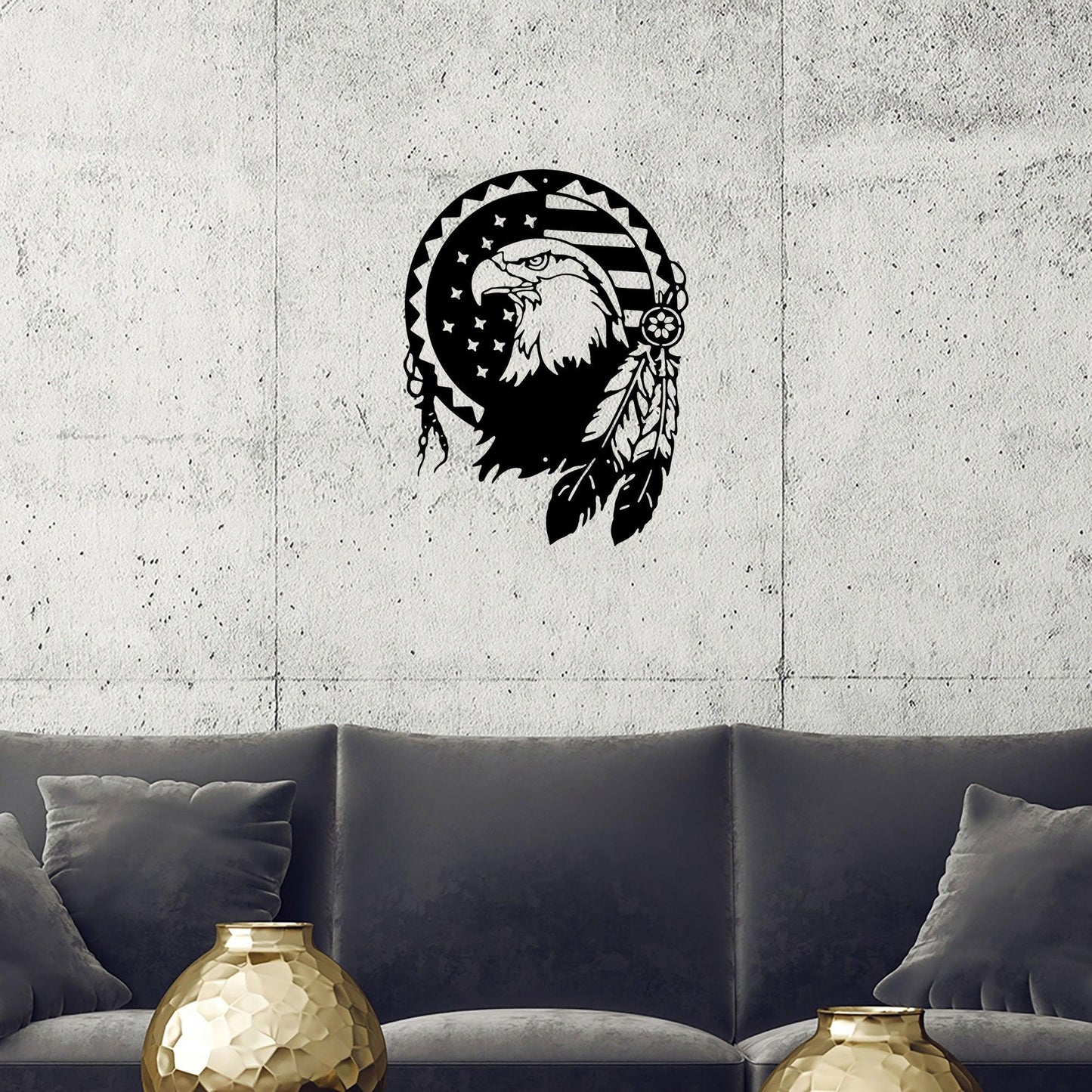 American Native Bald Eagle Metal Art Wall Sign - Mallard Moon Gift Shop