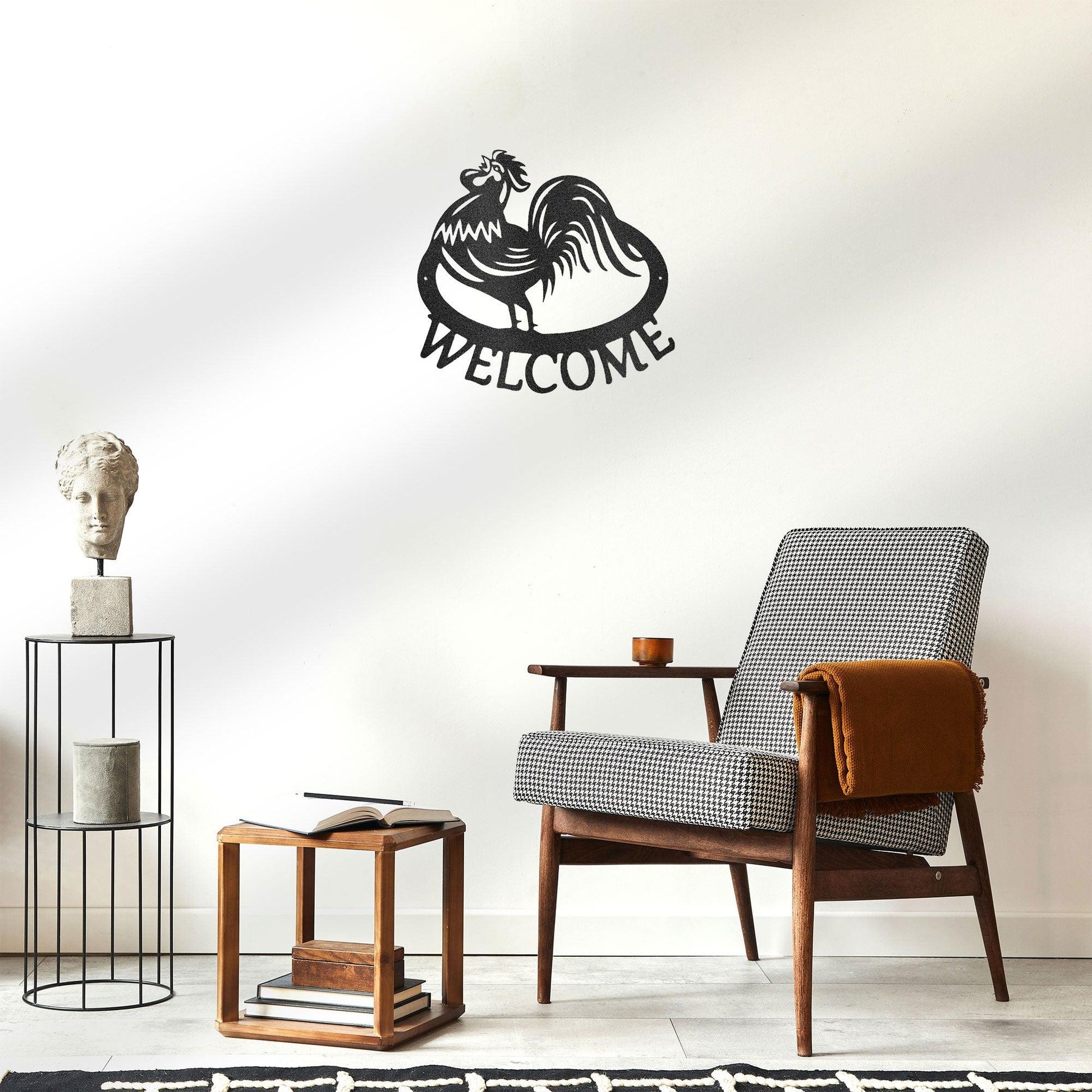 Welcome Rooster Indoor Outdoor Steel Wall Sign - Mallard Moon Gift Shop