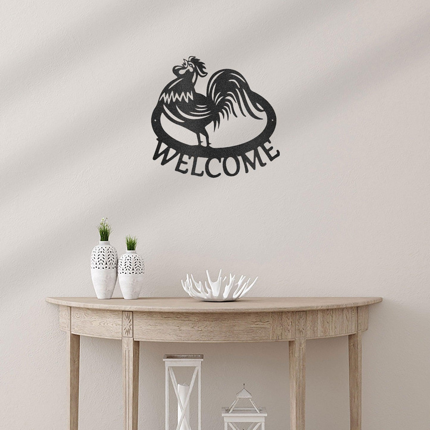 Welcome Rooster Indoor Outdoor Steel Wall Sign - Mallard Moon Gift Shop