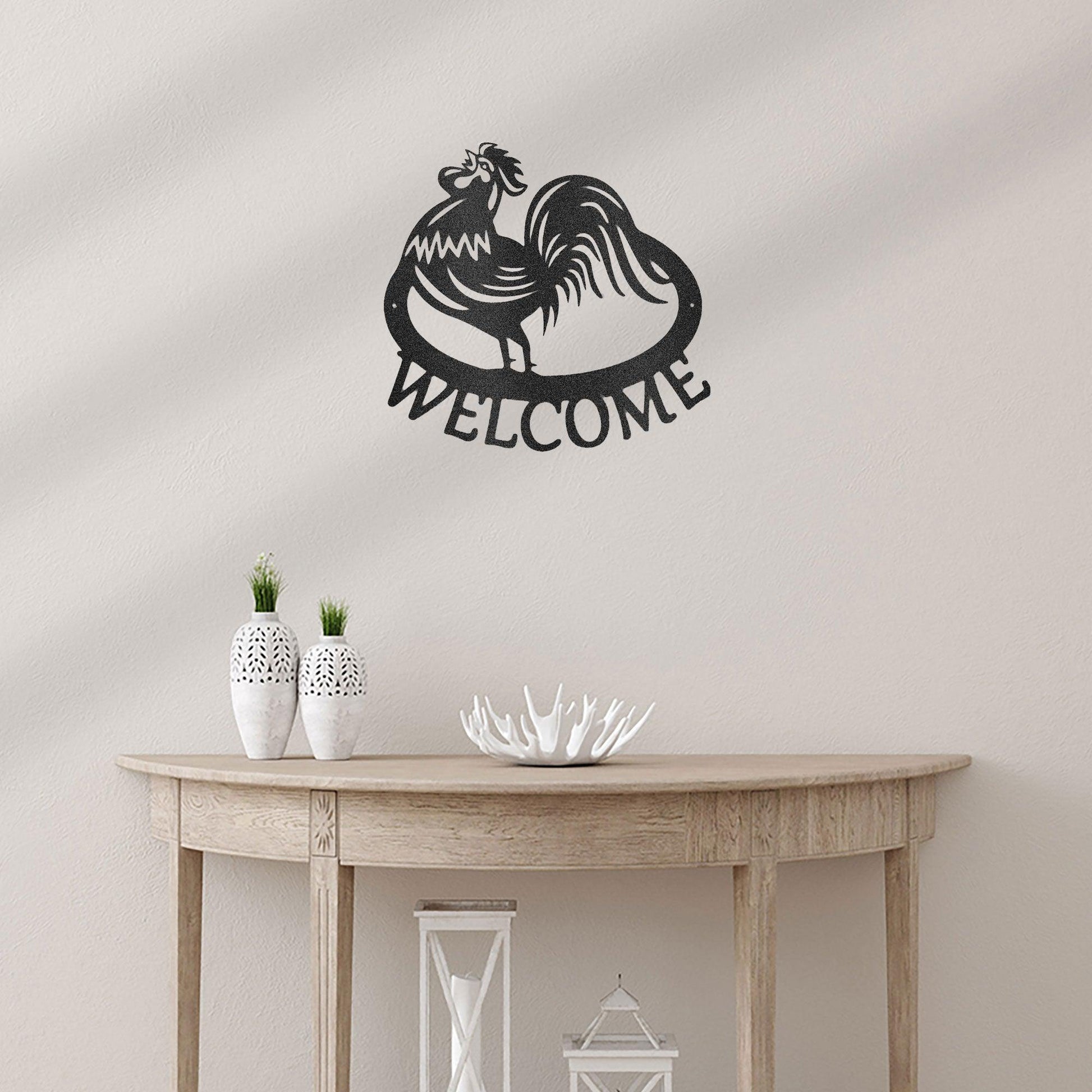 Welcome Rooster Indoor Outdoor Steel Wall Sign - Mallard Moon Gift Shop
