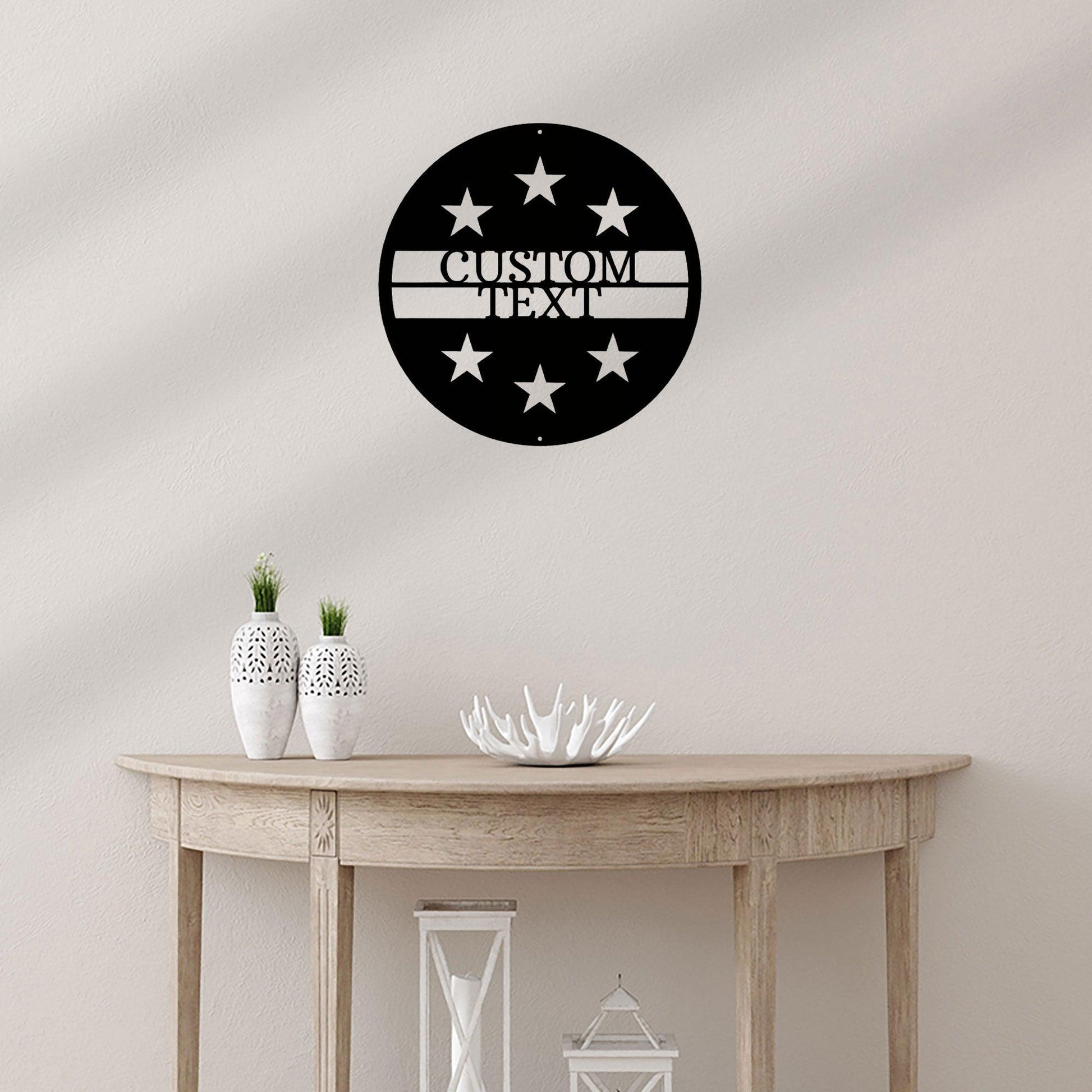 Personalized Six Star Round Metal Art Wall Sign - Mallard Moon Gift Shop