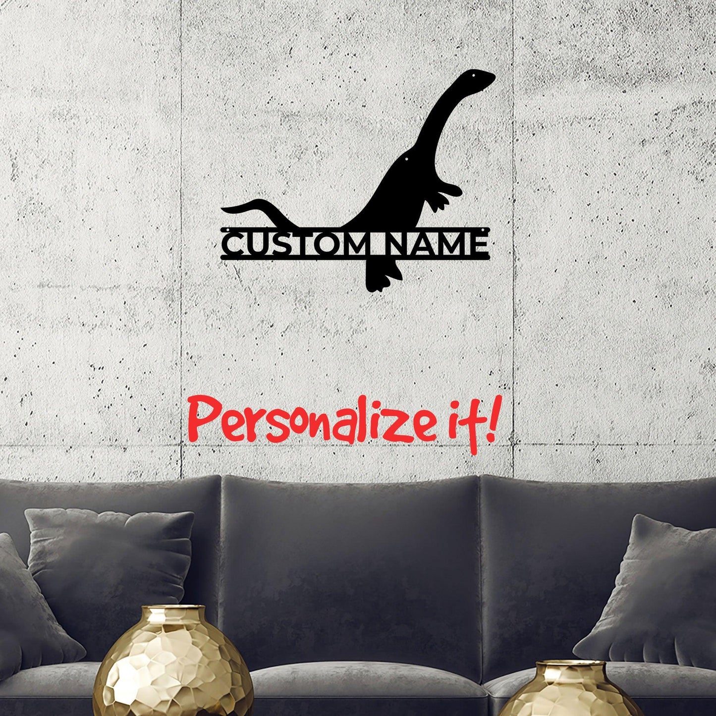 Brachiosaurus Dinosaur Custom Name Metal Wall Art - Mallard Moon Gift Shop