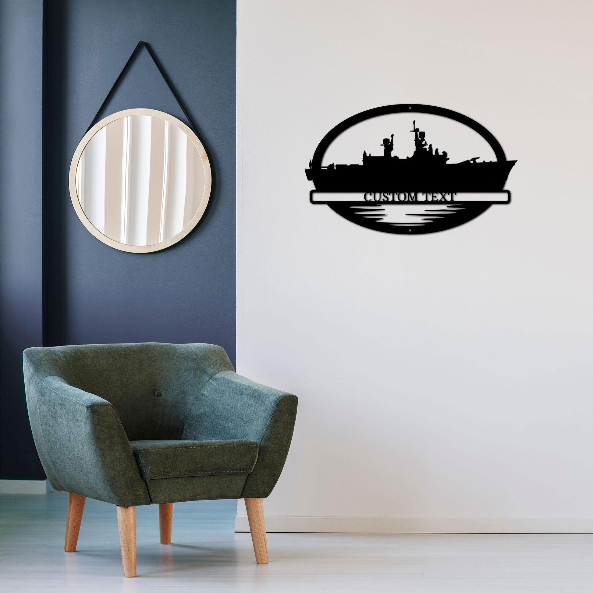 Navy Battleship USS Belknap Silhouette Custom Metal Art Wall Sign - Mallard Moon Gift Shop