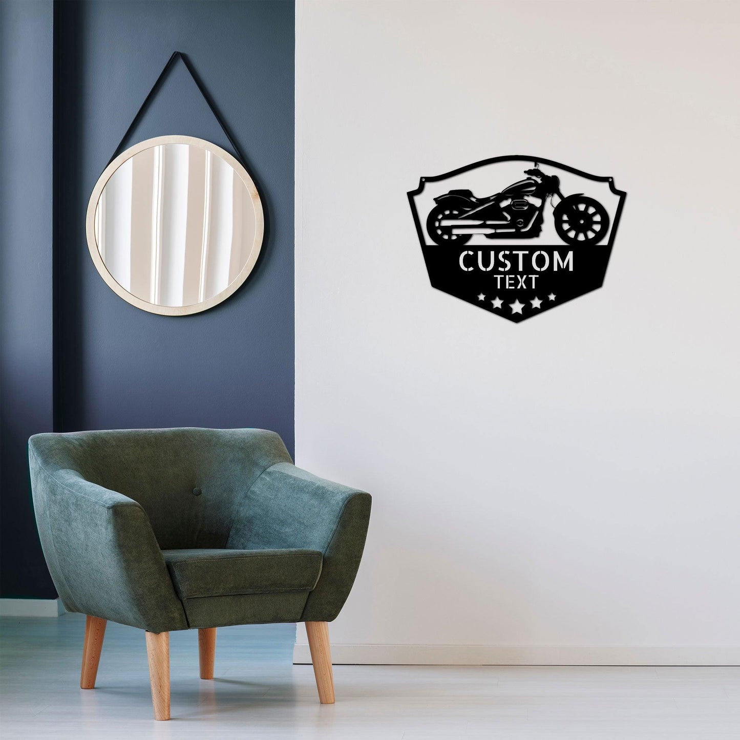 Chopper Motorcycle Shop Custom Name Monogram Indoor Outdoor Steel Wall Sign - Mallard Moon Gift Shop