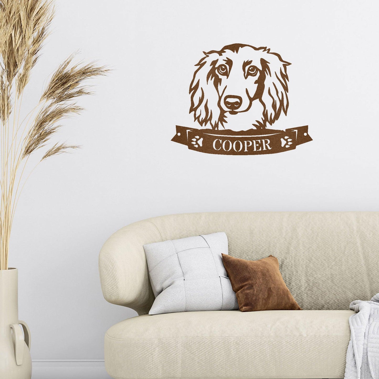 Dachshund Face Long-haired Custom Name Metal Art Wall Sign - Mallard Moon Gift Shop