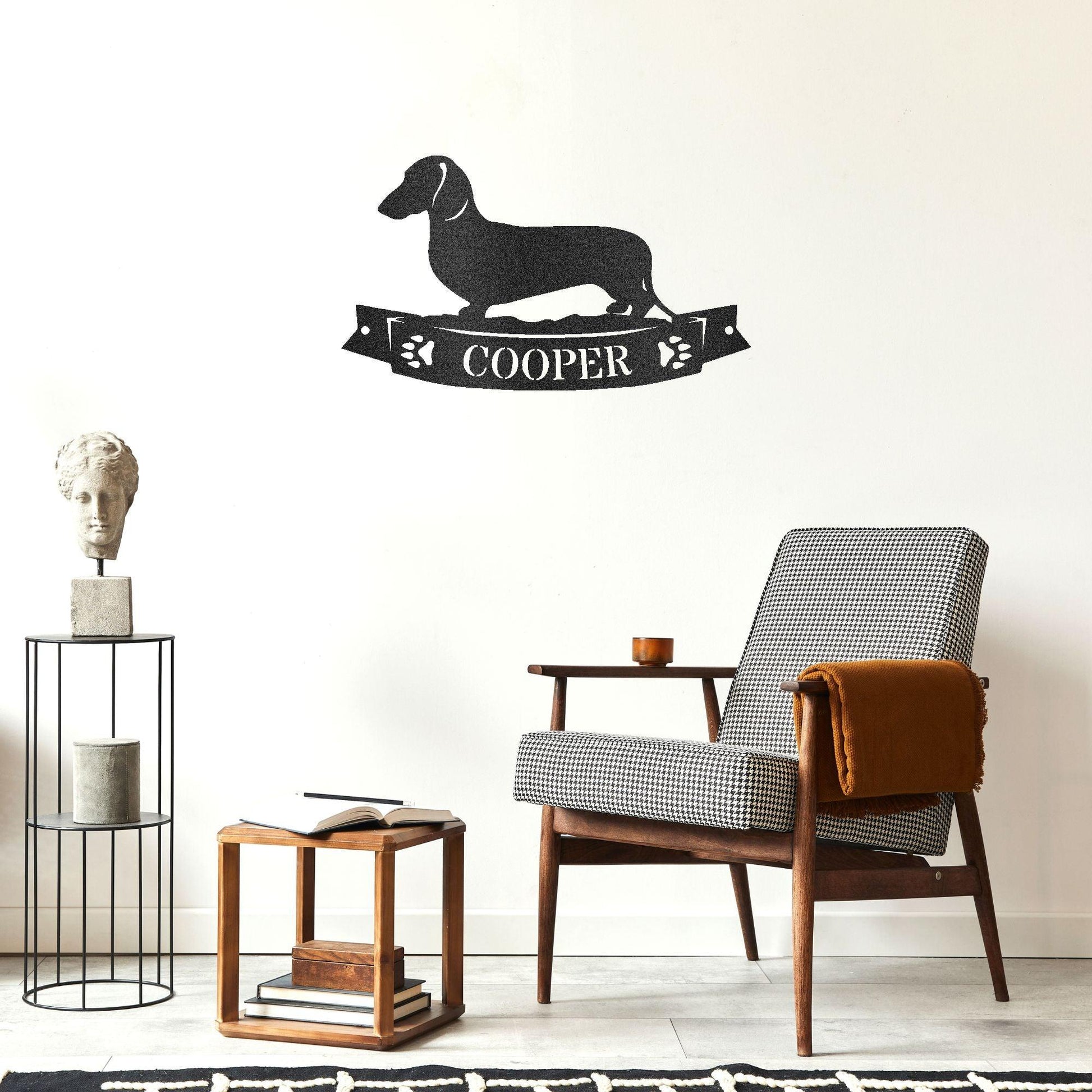 Dachshund Shorthaired Banner Custom Name Metal Art Wall sign - Mallard Moon Gift Shop