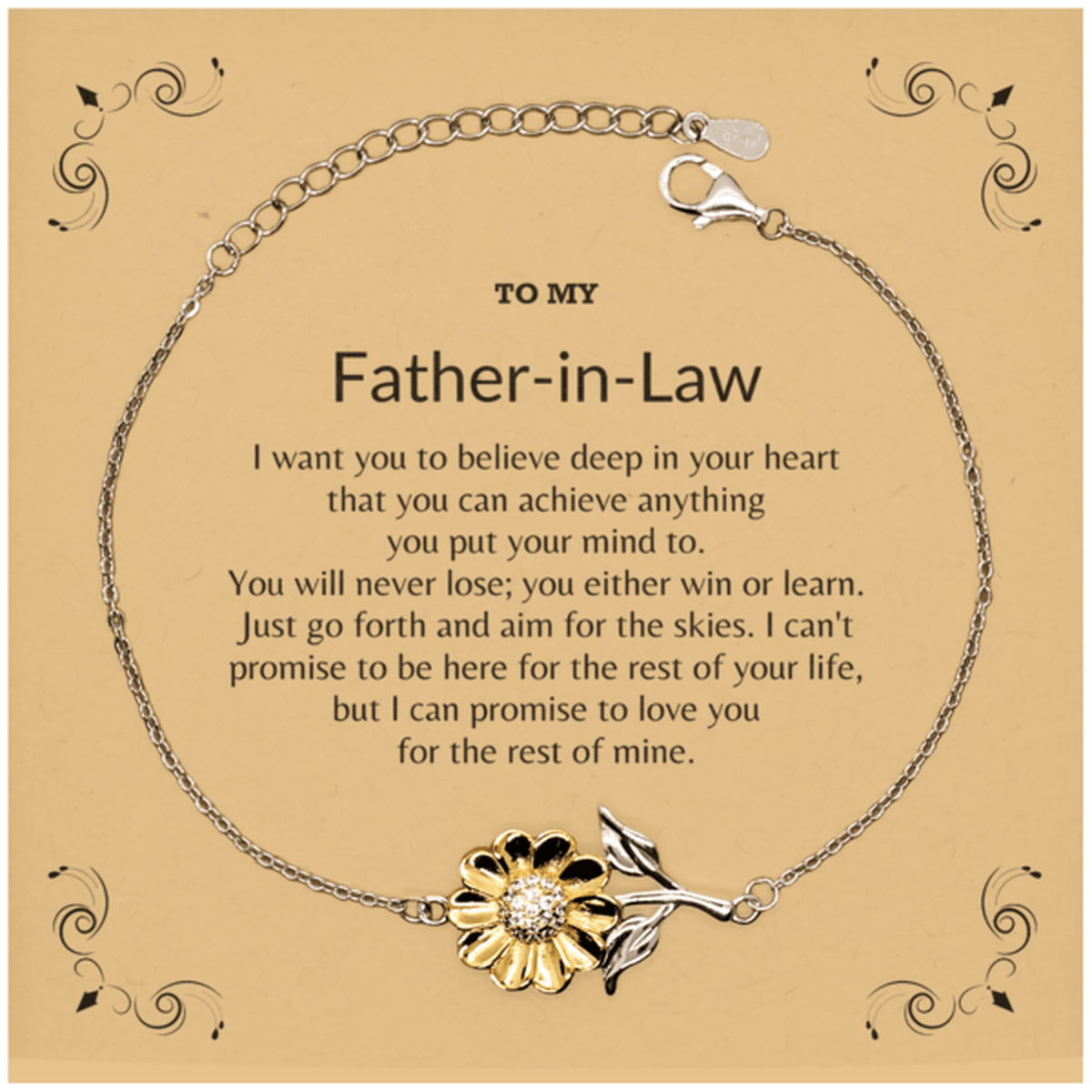 Motivational Father-In -Law Sunflower Bracelet - I can promise to love you for the rest of my life, Birthday, Christmas Holiday Jewelry Gift - Mallard Moon Gift Shop