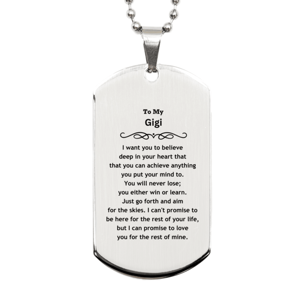 Motivational Gigi Silver Dog Tag Engraved Necklace, I can promise to love you for the rest of my life, Birthday Christmas Jewelry Gift - Mallard Moon Gift Shop
