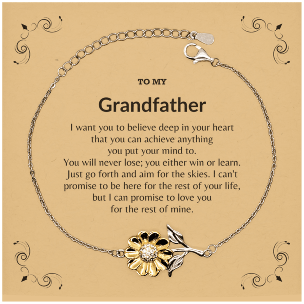 Motivational Grandfather Sunflower Bracelet - I can promise to love you for the rest of my life, Birthday, Christmas Holiday Jewelry Gift - Mallard Moon Gift Shop