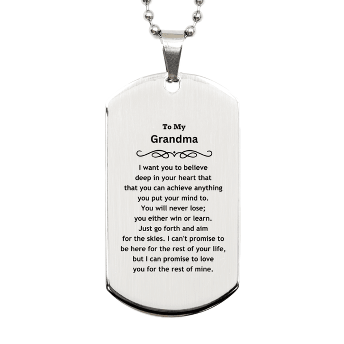 Motivational Grandma Silver Dog Tag Engraved Necklace, I can promise to love you for the rest of my life, Birthday Christmas Jewelry Gift - Mallard Moon Gift Shop
