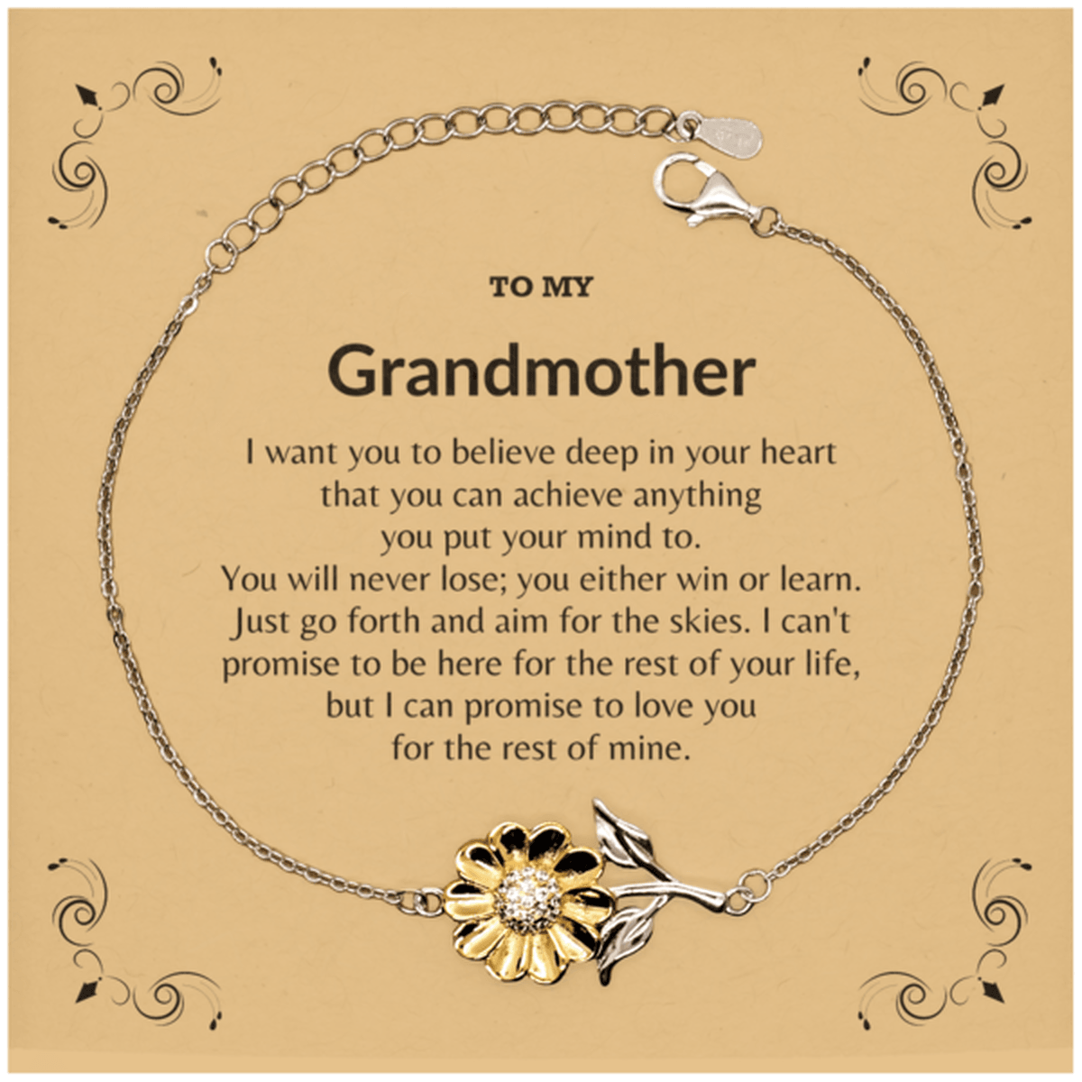 Motivational Grandmother Sunflower Bracelet - I can promise to love you for the rest of my life, Birthday, Christmas Holiday Jewelry Gift - Mallard Moon Gift Shop
