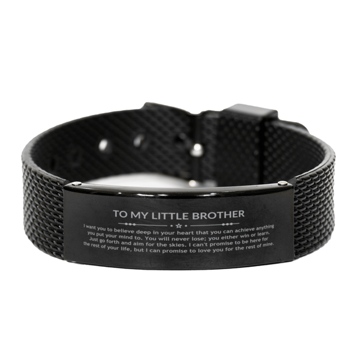 Motivational Little Brother Black Shark Mesh Bracelet, Little Brother I can promise to love you for the rest of mine, Bracelet For Little Brother, Little Brother Birthday Jewelry Gift for Women Men - Mallard Moon Gift Shop