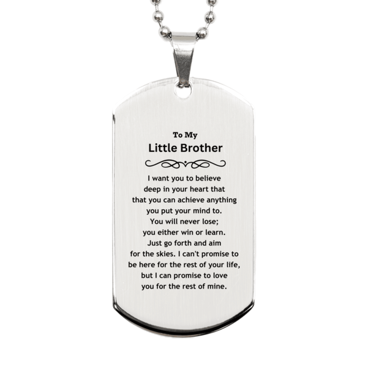 Motivational Little Brother Silver Dog Tag Engraved Necklace, I can promise to love you for the rest of my life, Birthday Christmas Jewelry Gift - Mallard Moon Gift Shop