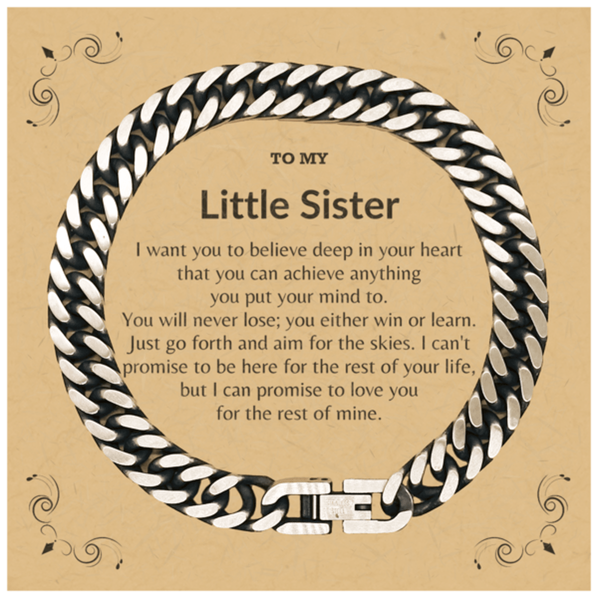 Motivational Little Sister Cuban Link Chain Bracelet, I can promise to love you for the rest of my life; Birthday, Christmas Holiday Jewelry Gift - Mallard Moon Gift Shop
