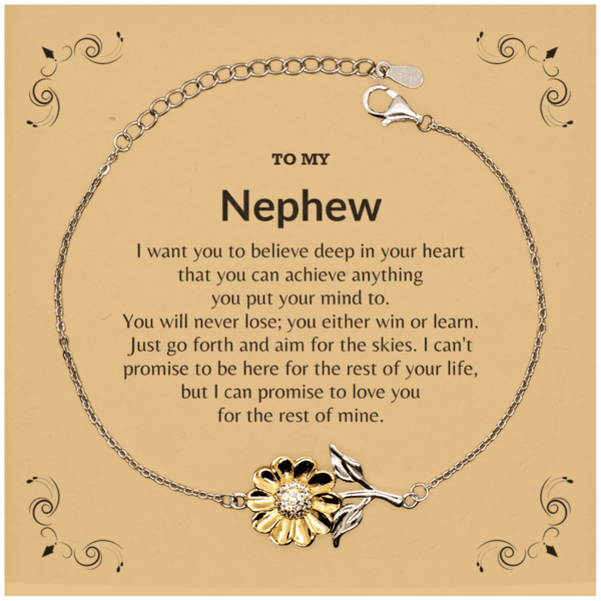Motivational Nephew Sunflower Bracelet- I can promise to love you for the rest of my life, Birthday, Christmas Holiday Jewelry Gift - Mallard Moon Gift Shop