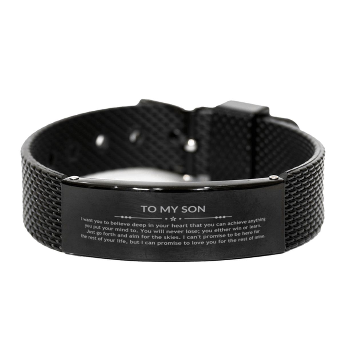 Motivational Son Black Shark Mesh Bracelet, Son I can promise to love you for the rest of mine, Bracelet For Son, Son Birthday Jewelry Gift for Women Men - Mallard Moon Gift Shop