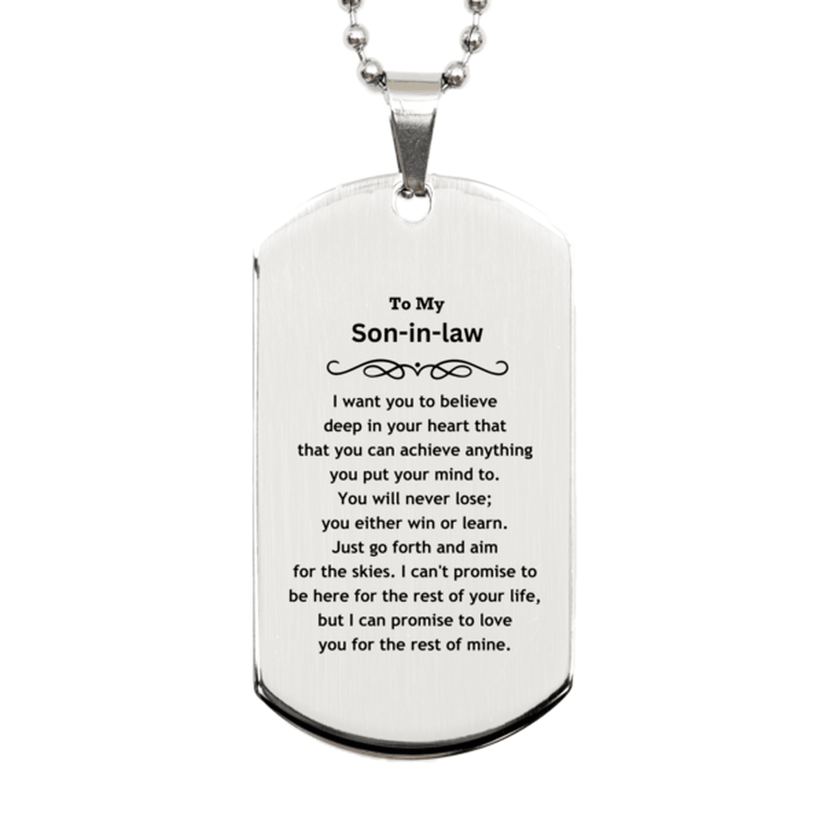 Motivational Son-in-law Silver Dog Tag Engraved Necklace, I can promise to love you for the rest of my life, Birthday Christmas Jewelry Gift - Mallard Moon Gift Shop