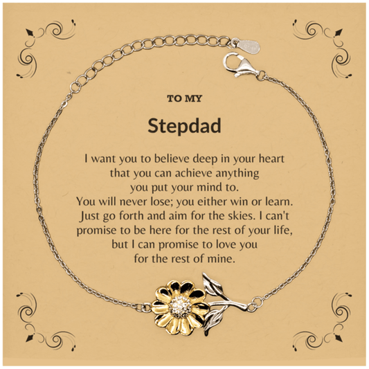 Motivational Stepdad Sunflower Bracelet, Stepdad I can promise to love you for the rest of mine, Bracelet with Message Card For Stepdad, Stepdad Birthday Jewelry Gift for Women Men - Mallard Moon Gift Shop