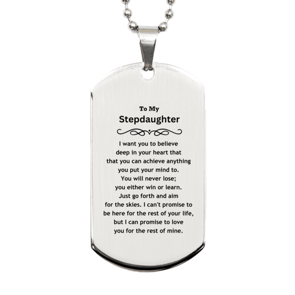Motivational Stepdaughter Silver Dog Tag Engraved Necklace, I can promise to love you for the rest of my life, Birthday Christmas Jewelry Gift - Mallard Moon Gift Shop