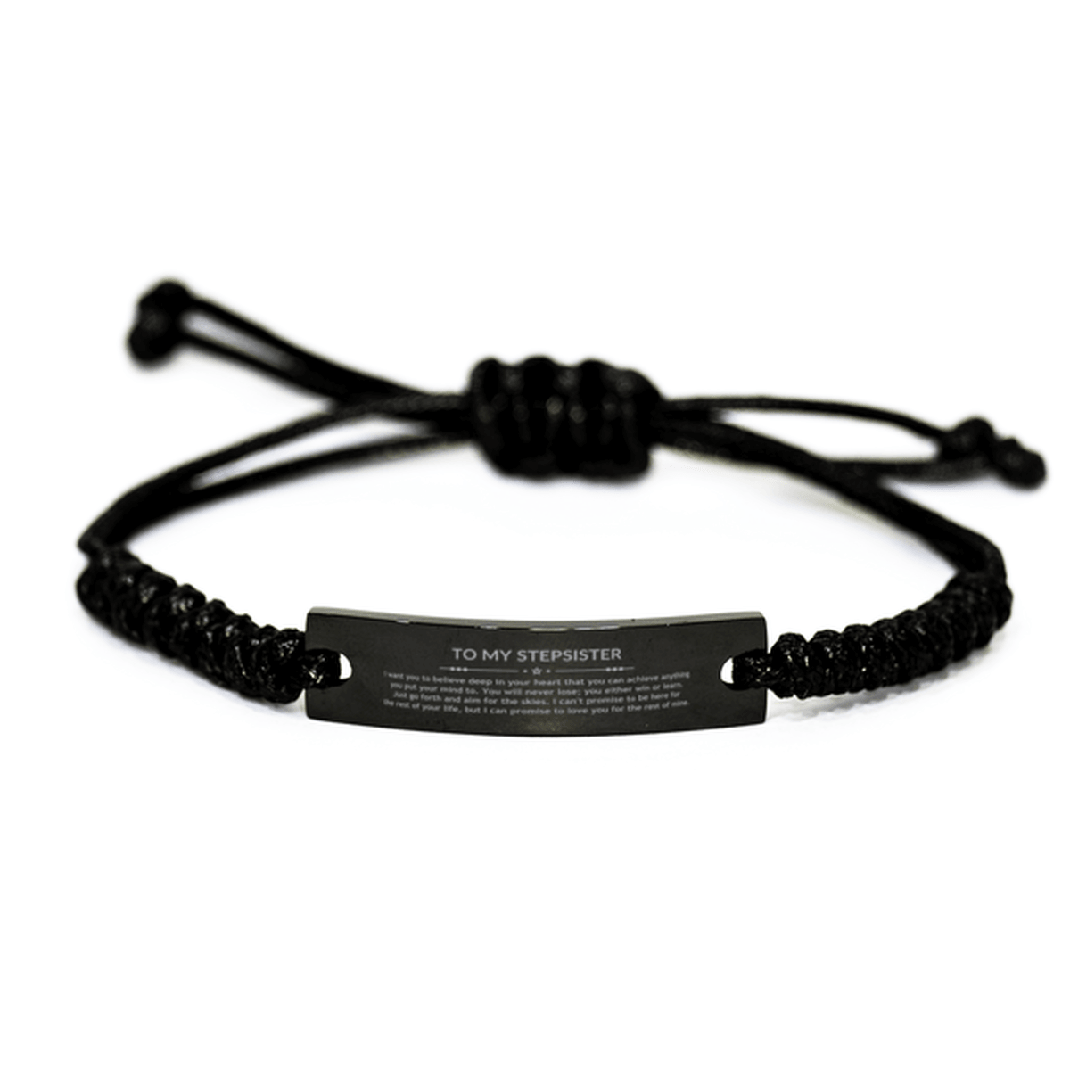 Motivational Stepsister Black Rope Bracelet, Stepsister I can promise to love you for the rest of mine, Bracelet For Stepsister, Stepsister Birthday Jewelry Gift for Women Men - Mallard Moon Gift Shop