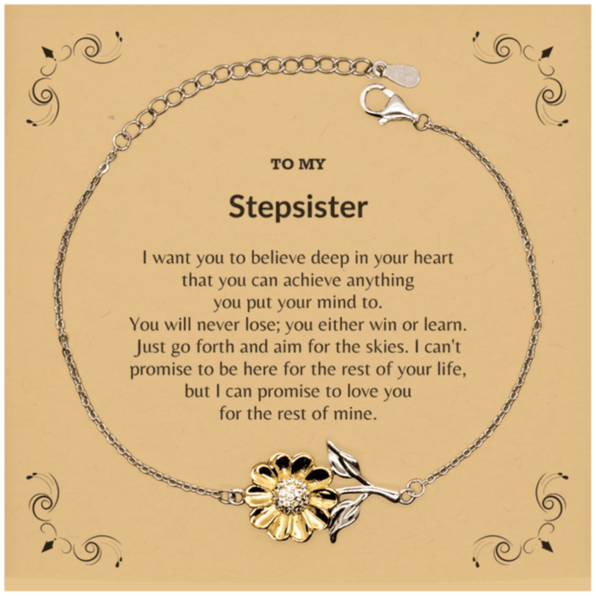 Motivational Stepsister Sunflower Bracelet - I can promise to love you for the rest of my life, Birthday, Christmas Holiday Jewelry Gift - Mallard Moon Gift Shop