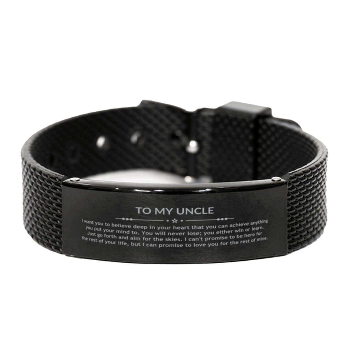 Motivational Uncle Black Shark Mesh Bracelet, Uncle I can promise to love you for the rest of mine, Bracelet For Uncle, Uncle Birthday Jewelry Gift for Women Men - Mallard Moon Gift Shop