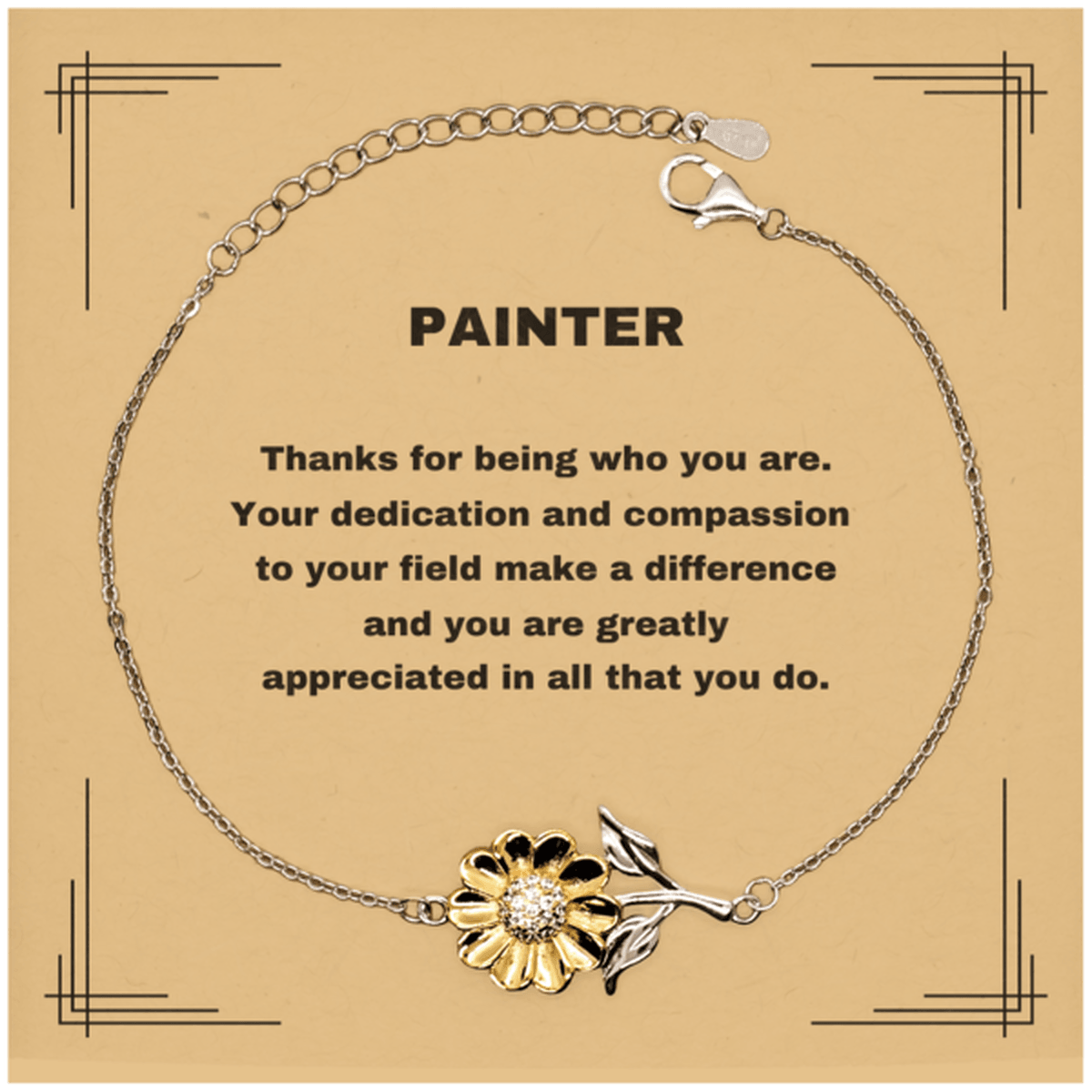 Painter Sunflower Bracelet - Thanks for being who you are - Birthday Christmas Jewelry Gifts Coworkers Colleague Boss - Mallard Moon Gift Shop