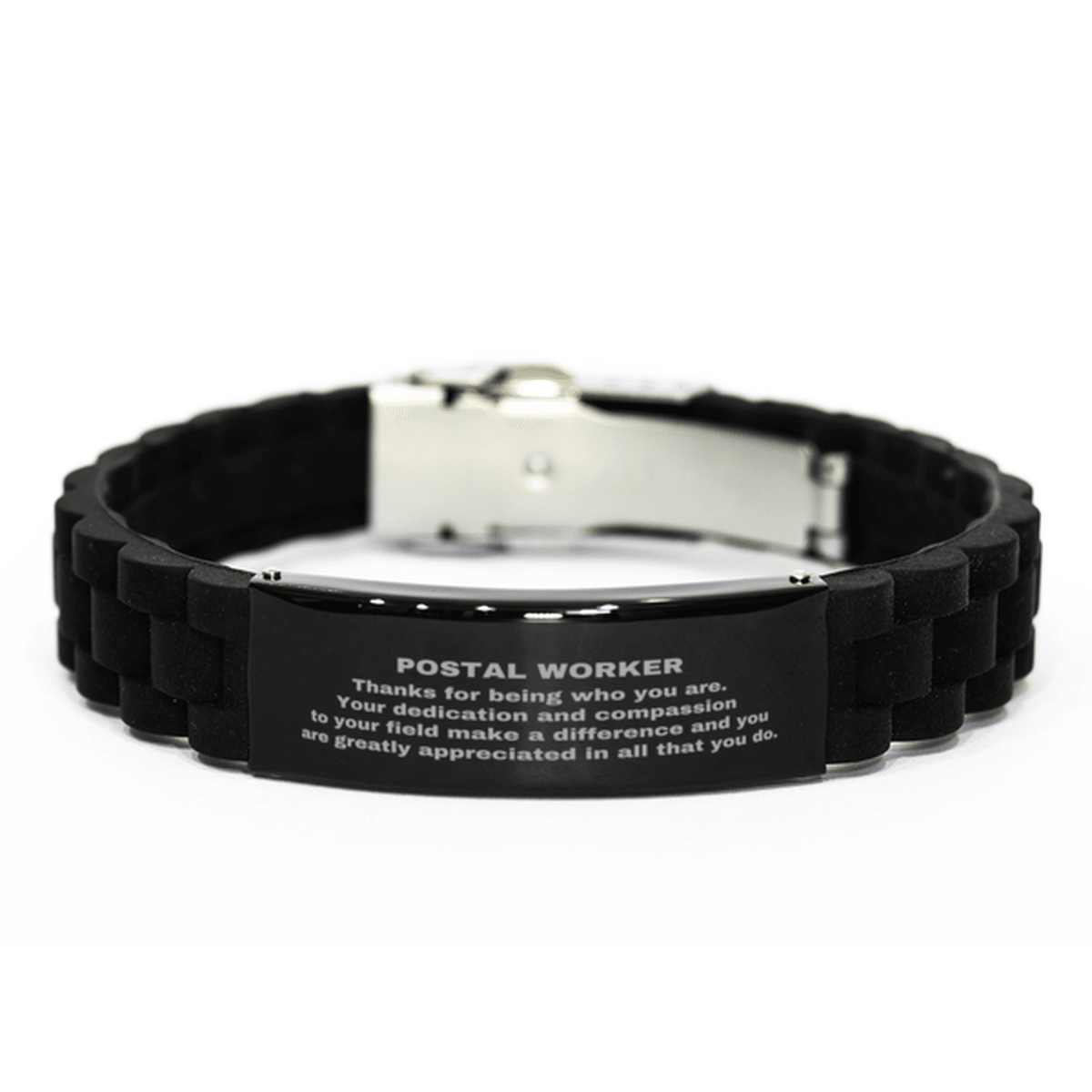 Postal Worker Black Glidelock Clasp Engraved Bracelet - Thanks for being who you are - Birthday Christmas Jewelry Gifts Coworkers Colleague Boss - Mallard Moon Gift Shop