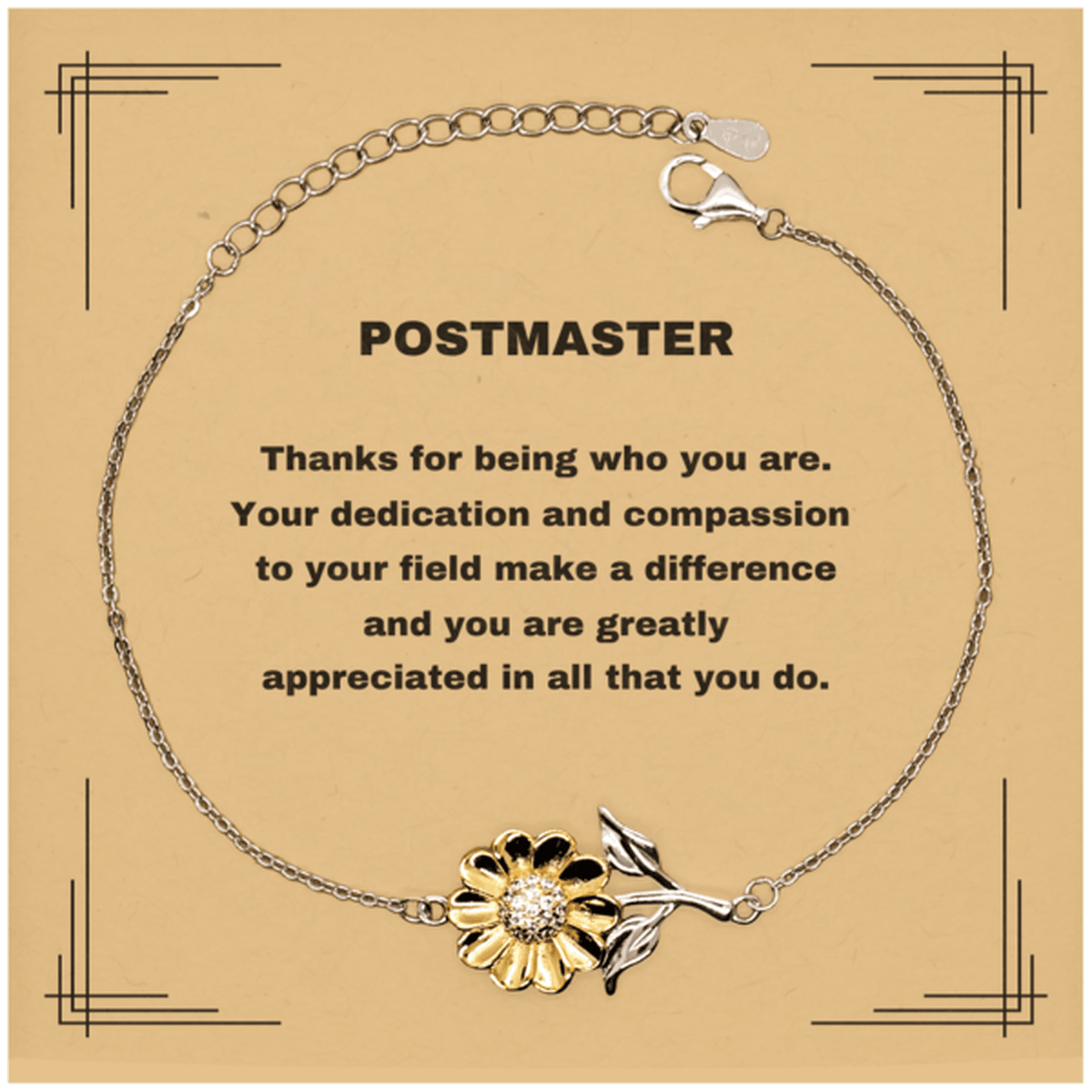 Postmaster Sunflower Bracelet - Thanks for being who you are - Birthday Christmas Jewelry Gifts Coworkers Colleague Boss - Mallard Moon Gift Shop