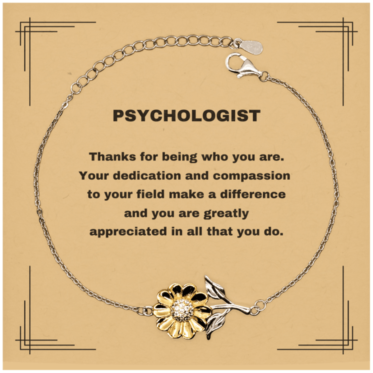 Psychologist Sunflower Bracelet - Thanks for being who you are - Birthday Christmas Jewelry Gifts Coworkers Colleague Boss - Mallard Moon Gift Shop