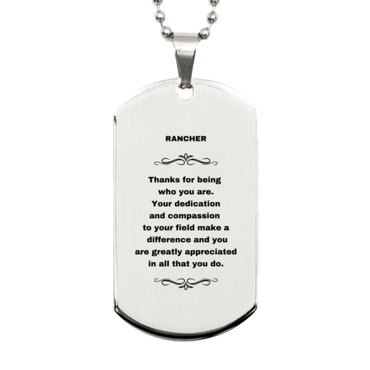 Rancher Silver Dog Tag Engraved Necklace - Thanks for being who you are - Birthday Christmas Jewelry Gifts Coworkers Colleague Boss - Mallard Moon Gift Shop