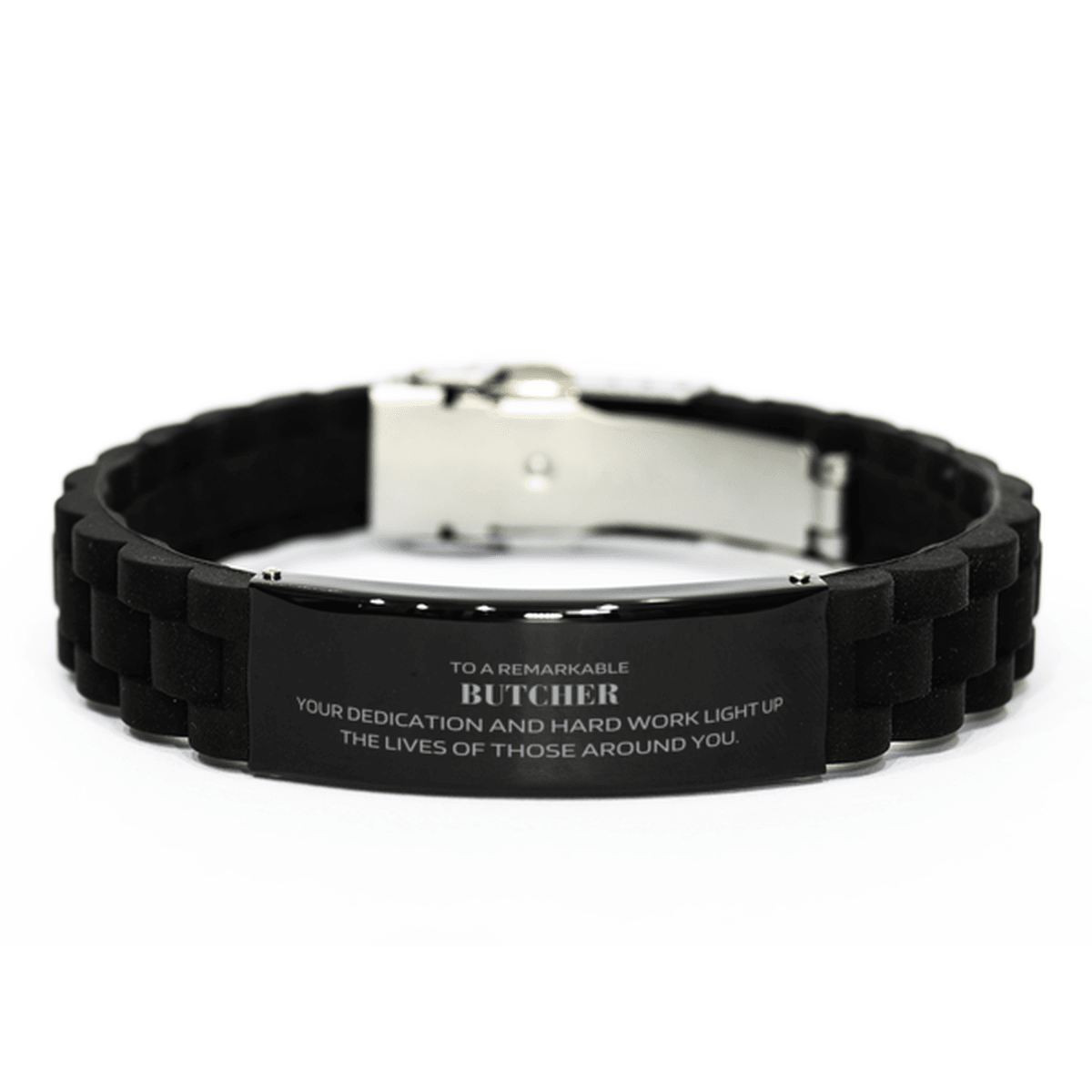 Remarkable Butcher Gifts, Your dedication and hard work, Inspirational Birthday Christmas Unique Black Glidelock Clasp Bracelet For Butcher, Coworkers, Men, Women, Friends - Mallard Moon Gift Shop