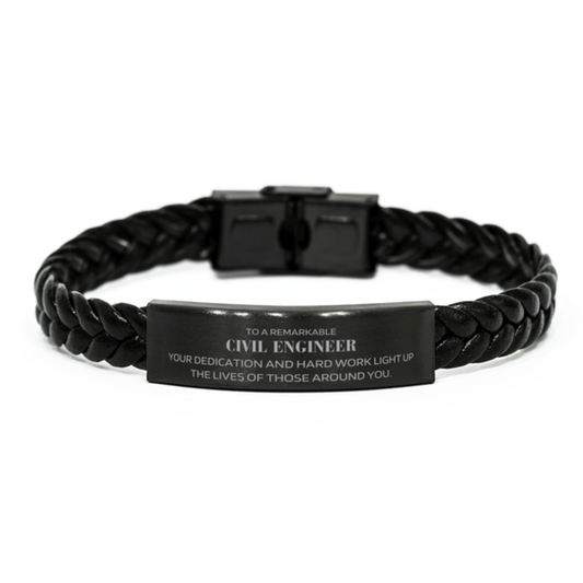 Remarkable Civil Engineer Gifts, Your dedication and hard work, Inspirational Birthday Christmas Unique Braided Leather Bracelet For Civil Engineer, Coworkers, Men, Women, Friends - Mallard Moon Gift Shop