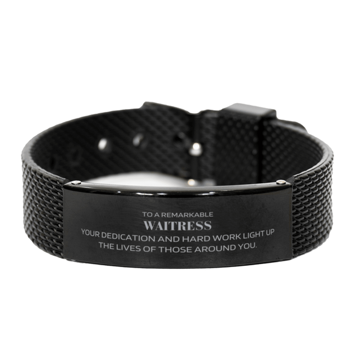 Remarkable Waitress Gifts, Your dedication and hard work, Inspirational Birthday Christmas Unique Black Shark Mesh Bracelet For Waitress, Coworkers, Men, Women, Friends - Mallard Moon Gift Shop