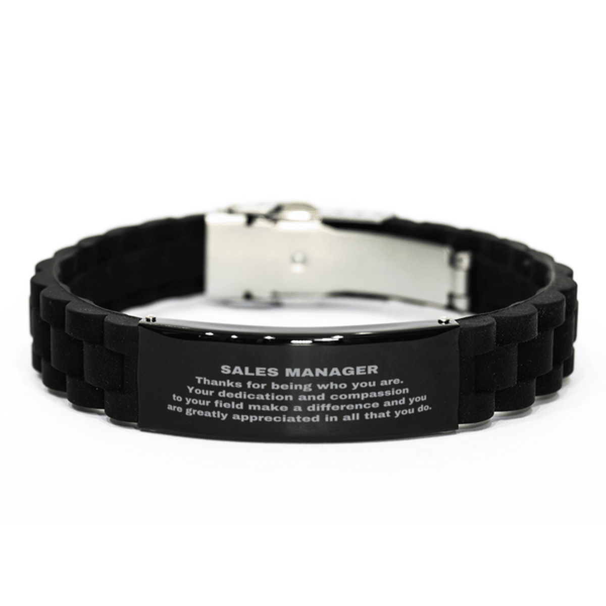 Sales Manager Black Glidelock Clasp Engraved Bracelet - Thanks for being who you are - Birthday Christmas Jewelry Gifts Coworkers Colleague Boss - Mallard Moon Gift Shop