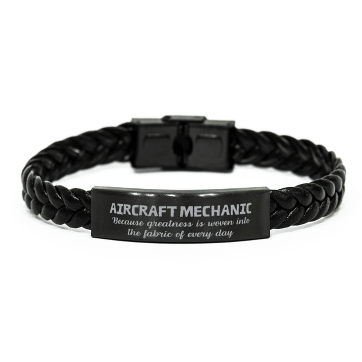 Sarcastic Aircraft Mechanic Braided Leather Bracelet Gifts, Christmas Holiday Gifts for Aircraft Mechanic Birthday, Aircraft Mechanic: Because greatness is woven into the fabric of every day, Coworkers, Friends - Mallard Moon Gift Shop