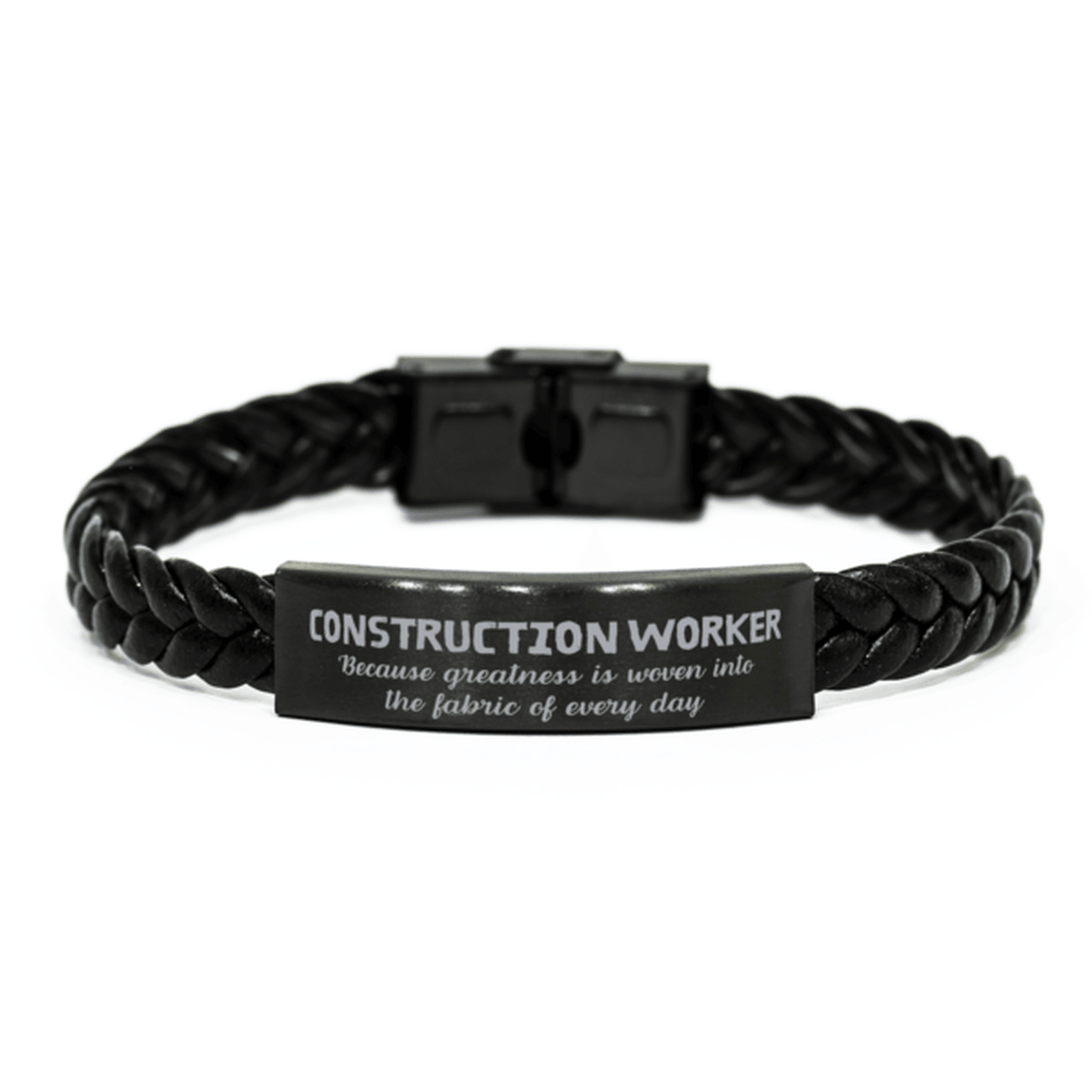 Sarcastic Construction Worker Braided Leather Bracelet Gifts, Christmas Holiday Gifts for Construction Worker Birthday, Construction Worker: Because greatness is woven into the fabric of every day, Coworkers, Friends - Mallard Moon Gift Shop