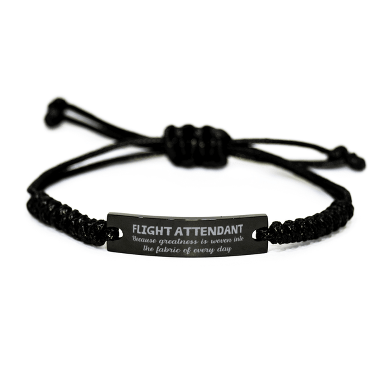 Sarcastic Flight Attendant Black Rope Bracelet Gifts, Christmas Holiday Gifts for Flight Attendant Birthday, Flight Attendant: Because greatness is woven into the fabric of every day, Coworkers, Friends - Mallard Moon Gift Shop