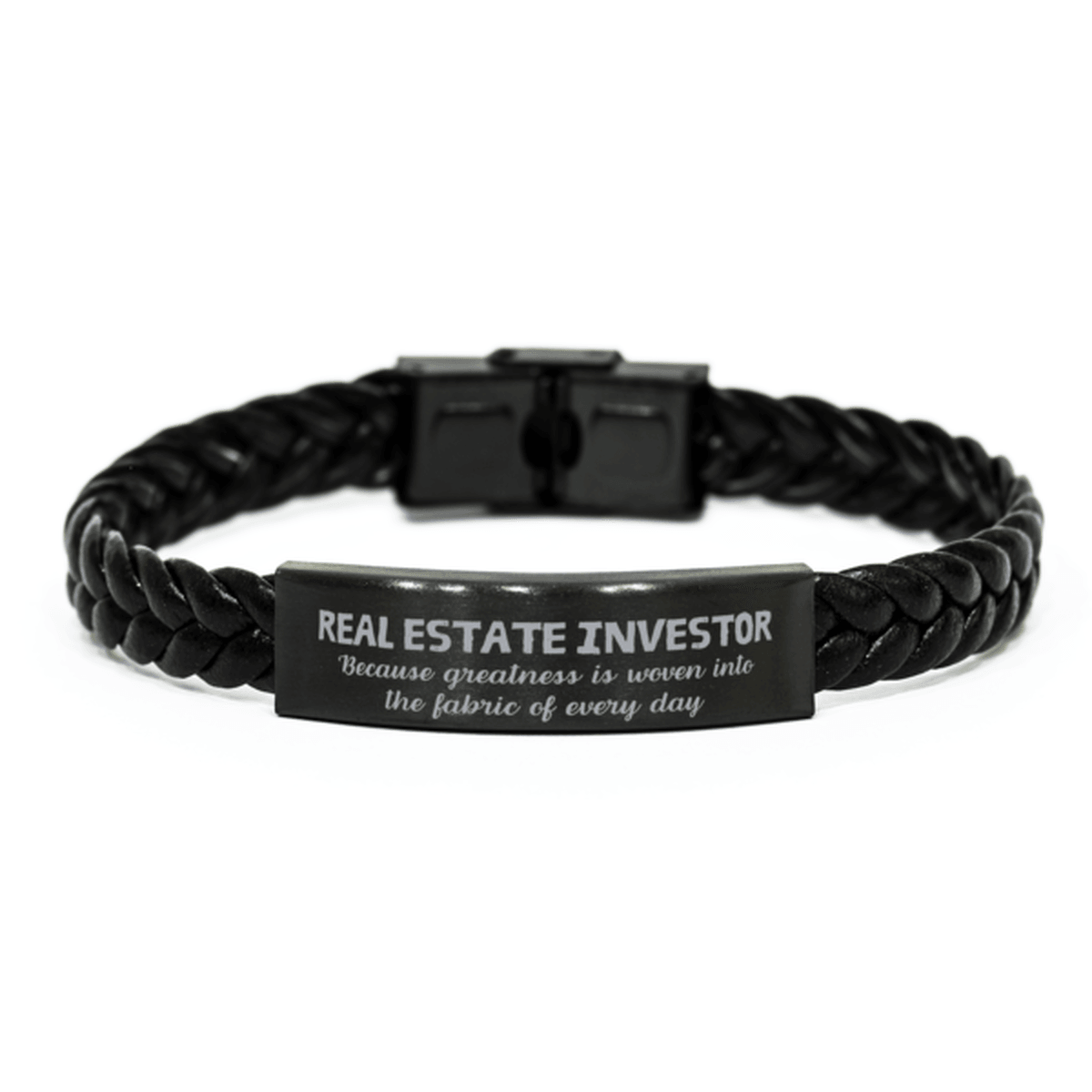 Sarcastic Real Estate Investor Braided Leather Bracelet Gifts, Christmas Holiday Gifts for Real Estate Investor Birthday, Real Estate Investor: Because greatness is woven into the fabric of every day, Coworkers, Friends - Mallard Moon Gift Shop